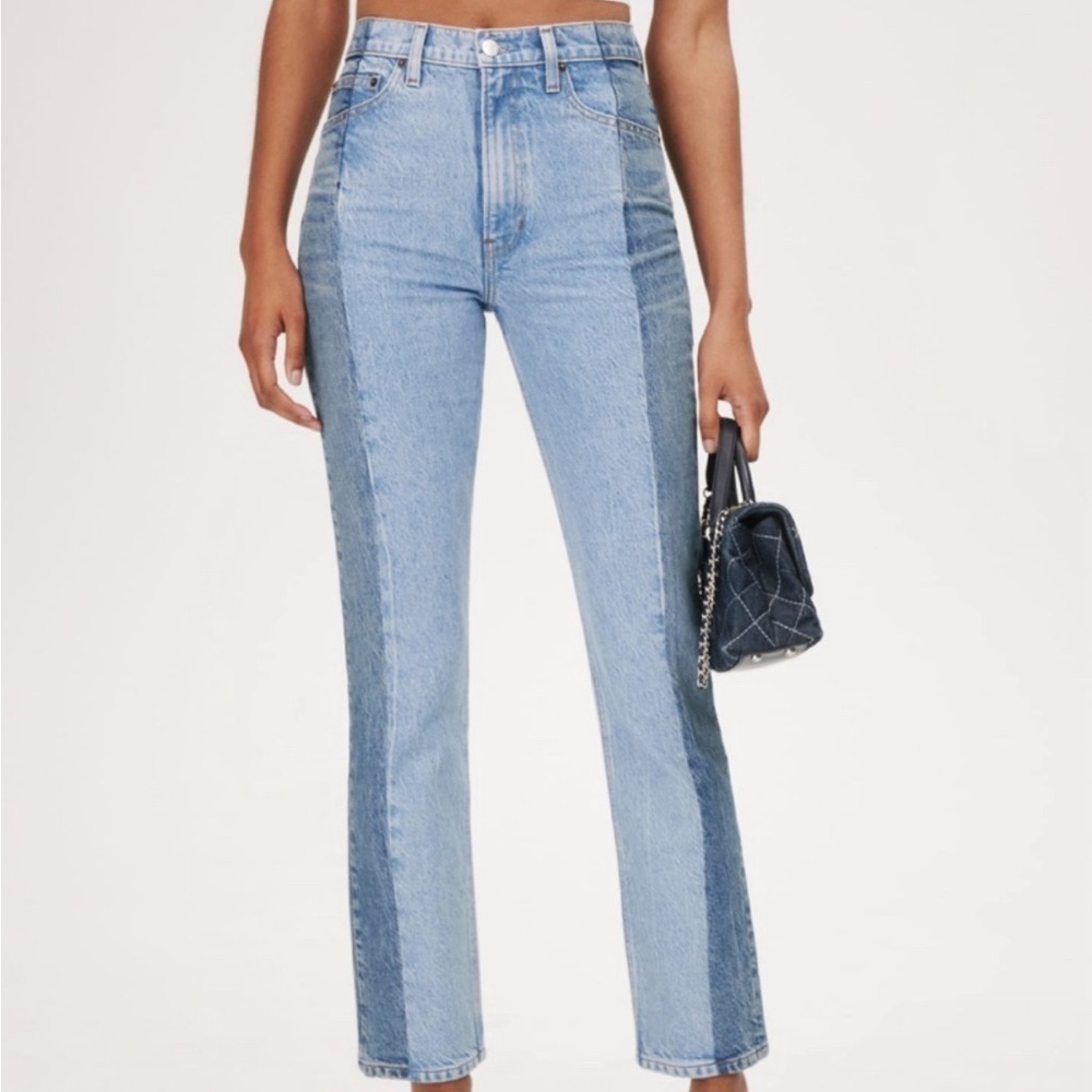 NWT Reformation Cynthia Reworked Tonal High Rise Straight Jeans in Tonal Size 31